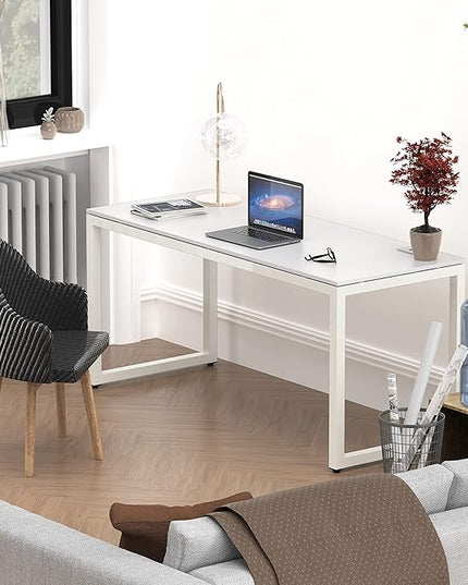 SHW Home Office 55-Inch Large Computer Desk, 24" Deep, White - LeafyLoom