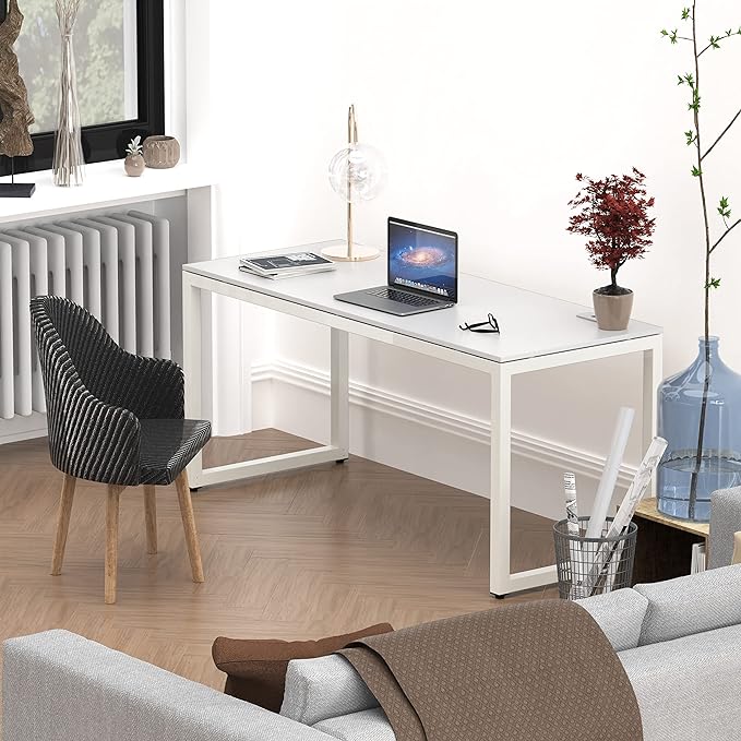 SHW Home Office 55-Inch Large Computer Desk, 24" Deep, White - LeafyLoom