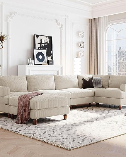 Free Combination Symmetrical Modular Sectional Sofa with Movable Ottoman,Corduroy Upholstered Convertible Sleeper Couch,6 Seater Oversized Reversible Corner Sofa&Couch for Living Room Office - LeafyLoom