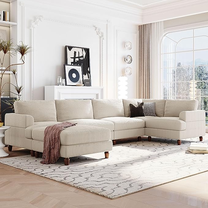 Free Combination Symmetrical Modular Sectional Sofa with Movable Ottoman,Corduroy Upholstered Convertible Sleeper Couch,6 Seater Oversized Reversible Corner Sofa&Couch for Living Room Office - LeafyLoom