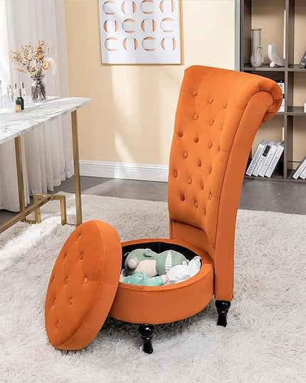 Red Orange Velvet Accent Chair for Vanity with Storage and Luxurious Upholstery, Retro Design and Versatile Usage for Livingroom, Bedroom, Lounge and Office - LeafyLoom