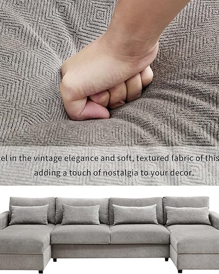 128.3" Modern Large U-Shaped Sectional Sofa with 2 Storage Chaise and 4 Lumbar Pillows, Oversized Reversible Upholstered Couch for Living Room, Apartment, Office, Gray, 128.3 Inch - LeafyLoom