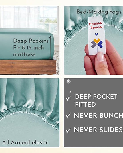 California Design Den Softest 100% Cotton Sheets, Twin Sheets Set, 3 Pc, 400 Thread Count Sateen, Dorm Rooms & Adults, Deep Pocket Sheets, Cooling Sheets, Twin Bed Sheets (Teal) - LeafyLoom