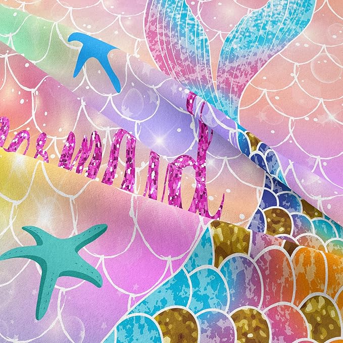 NINENINE Mermaid Comforter 5PCS Full Size Bedding Sets for Girls, Princess Comforter Sets for Girls, Glitter Bedding Set for Girls (1Comforter, 1Flat Sheet, 1Fitted Sheet, 2Pillowcases) - LeafyLoom