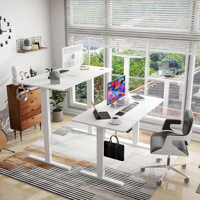 63 x 24 Inches Standing Desk Adjustable Height with Splice Board- Stand Up Desk, Electric Standing Desk, Sit to Stand Desk for Home & Office Computer Desk - LeafyLoom