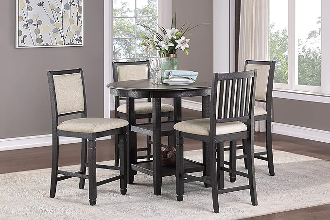 NicBex Dining Table Set for 4 Kitchen & Dining Room Tables 5Pc Counter Height Dining Set Table with Built-in Shelves and 4X Counter Height Chairs for Small Space, Black - LeafyLoom