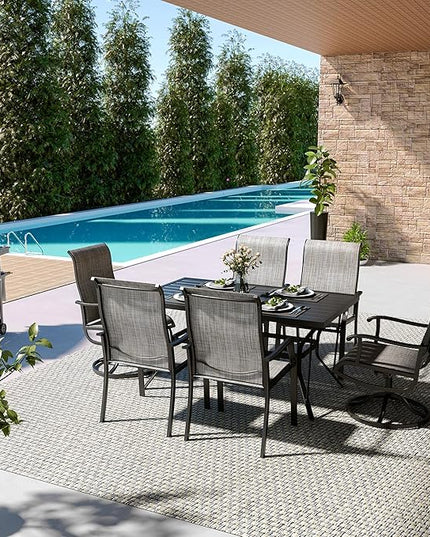 Pamapic 7 Pieces Patio Dining Set, Outdoor Dining Set for Garden Backyard Poolside Deck,Outdoor Table and Chairs Set with 4 Textilene Swivel Chairs ＆ 2 Regular Chairs,Gray - LeafyLoom