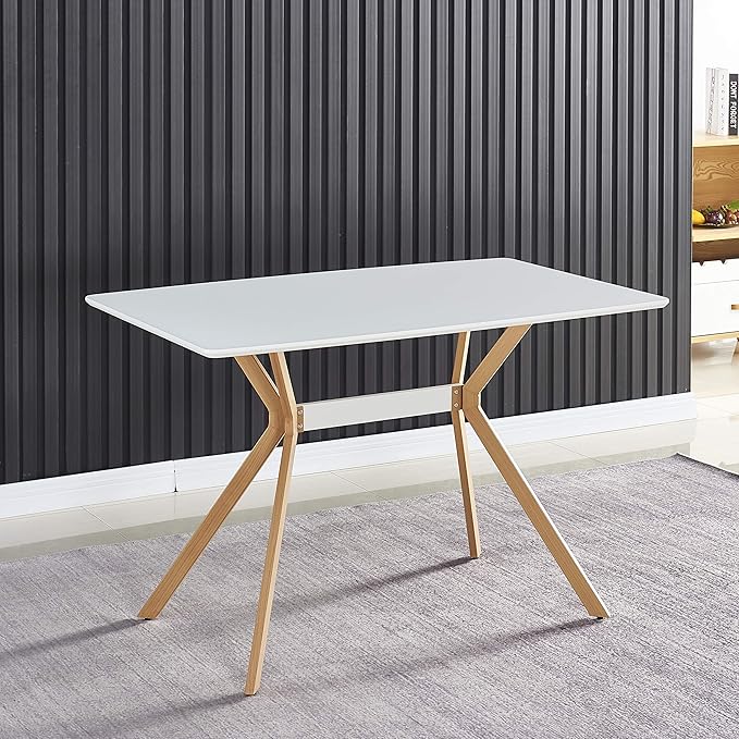 NicBex Modern Minimalist Style Dining Table MDF Anti-Scratch Top Metal Shelf Metal Heat Transfer Legs Leveling Feet for Dining Room Kitchen Office Table X 1Easy Assembly, White - LeafyLoom