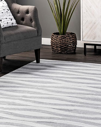 nuLOOM Kami Abstract Curves Machine Washable Ultra Thin Area Rug, 3' x 5', Light Grey - LeafyLoom