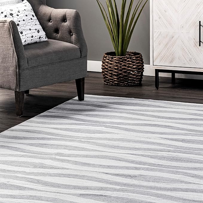 nuLOOM Kami Abstract Curves Machine Washable Ultra Thin Area Rug, 3' x 5', Light Grey - LeafyLoom