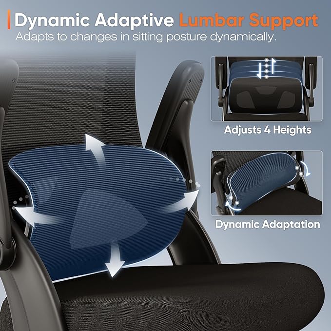 Ergonomic Office Chair, High Back Mesh Desk Chair with Adjustable Lumbar Support, 3D Flip-Up Arms, Headrest, Swivel Rolling Wheel, Big and Tall Comfy Wide Work Task Computer Gaming Chairs for Adults - LeafyLoom