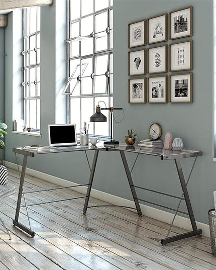 Ameriwood Home Odin Glass L-Shaped Computer Desk, Gray - LeafyLoom
