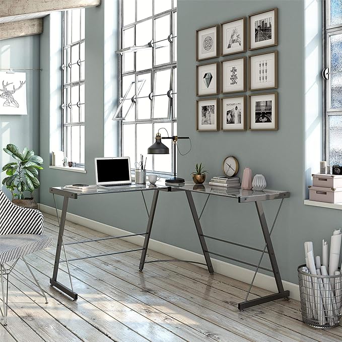 Ameriwood Home Odin Glass L-Shaped Computer Desk, Gray - LeafyLoom
