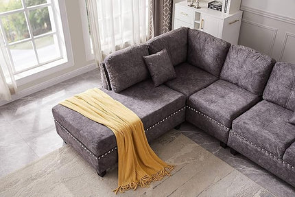 Living Room,Modular Sectional Sofa Set,L-Shape Storage Ottoman/Two Small pillow/Reversible Chaise,Couch for Large Space Dorm Apartment-Gray, 1 - LeafyLoom