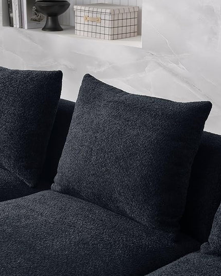 113" L-Shape Sectional Side Chaise and Ottoman, Modular Sofa, DIY Combination, Loop Yarn Fabric for Living Room, Apartment, 113inch, Black Right - LeafyLoom