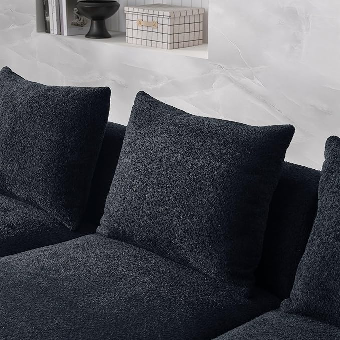 113" L-Shape Sectional Side Chaise and Ottoman, Modular Sofa, DIY Combination, Loop Yarn Fabric for Living Room, Apartment, 113inch, Black Right - LeafyLoom