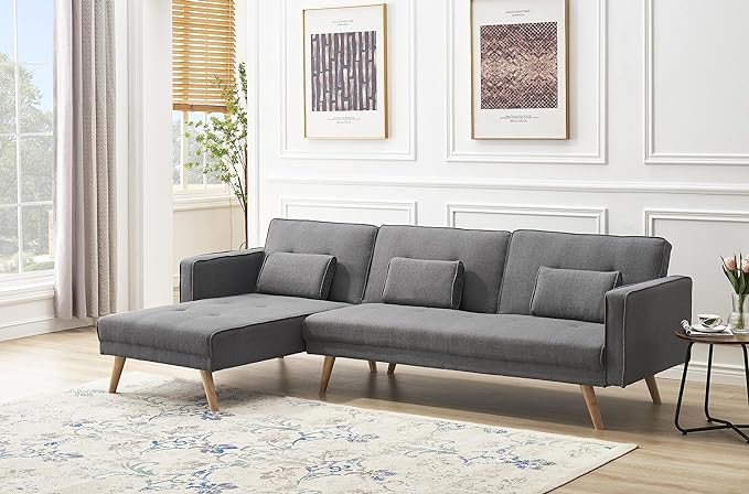 NicBex Sectional Couch Sofa with Folding Function Velvet Sofa Bed Cloud Couch for Living Room Furniture Sets with Adjustable Back, Modular Sofa for Living Room, Bedroom, Apartment,104.5" L, Gray - LeafyLoom
