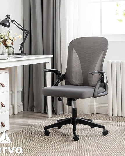 Tervo Model S | Foldable & Adjustable Height for Small Spaces | Gaming Chair | Swivel Desk Chair for Home Work | Ergonomic Mesh Computer Chair for Bedroom (Grey & Black) - LeafyLoom