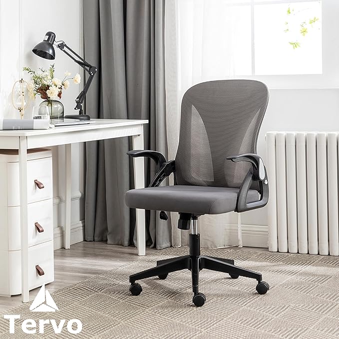 Tervo Model S | Foldable & Adjustable Height for Small Spaces | Gaming Chair | Swivel Desk Chair for Home Work | Ergonomic Mesh Computer Chair for Bedroom (Grey & Black) - LeafyLoom