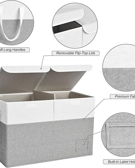 StorageWorks Toy Storage Organizer with Flip-Top Lids, Toy Bins for Living Room, Nursery Room, Playroom, Large Toy Chest for Kids, Grey and White, 24 ¾"L x 13" W x 16" H - LeafyLoom