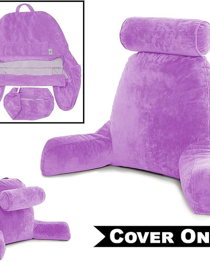 Husband Pillow XXL Cover Only Light Purple, Microfiber Bed Rest Pillow Cover with Arms - Array of Colors - Generous Side and Back Pockets for Your Favorite Comfy Reading Pillow - LeafyLoom