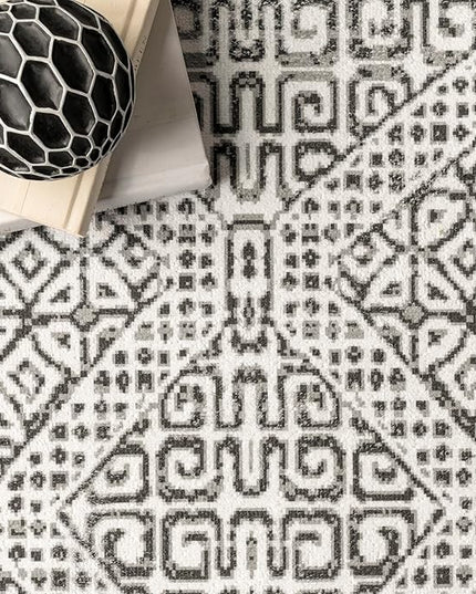 nuLOOM Abstract Tribal Machine Washable Ultra Thin Runner Rug, 2' 6" x 6', Grey - LeafyLoom
