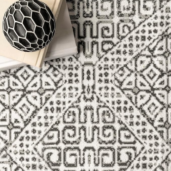 nuLOOM Abstract Tribal Machine Washable Ultra Thin Runner Rug, 2' 6" x 6', Grey - LeafyLoom