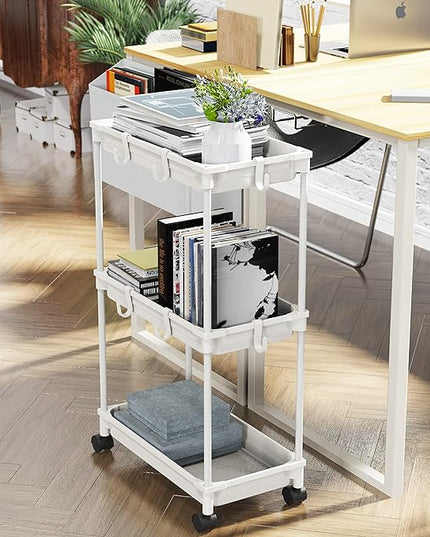 Simple Houseware Standard 3-Tier Slim Rolling Storage Cart, White - LeafyLoom