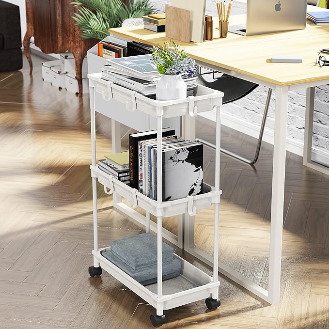Simple Houseware Standard 3-Tier Slim Rolling Storage Cart, White - LeafyLoom