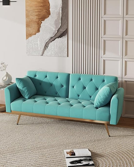 NicBex Sectional Couch Sofa with Throw Pillows Velvet Sofa Bed Cloud Couch for Living Room Furniture Sets with Metal Legs, Modular Sofa for Living Room, Bedroom, Apartment,68.3" L, Baby Blue - LeafyLoom