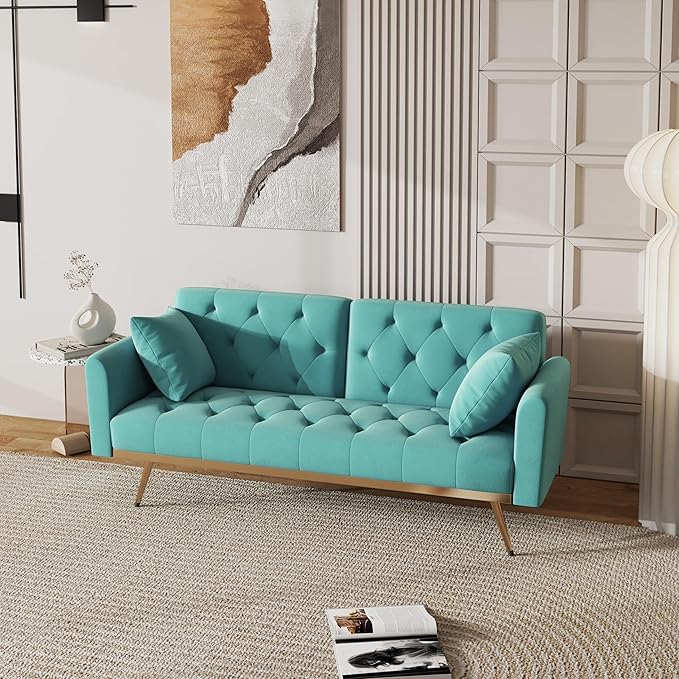 NicBex Sectional Couch Sofa with Throw Pillows Velvet Sofa Bed Cloud Couch for Living Room Furniture Sets with Metal Legs, Modular Sofa for Living Room, Bedroom, Apartment,68.3" L, Baby Blue - LeafyLoom