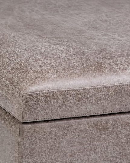 SIMPLIHOME Owen 36 Inch Wide Mid Century Modern Square Coffee Table Lift Top Storage Ottoman in Upholstered Distressed Grey Taupe Faux Leather, For the Living Room - LeafyLoom