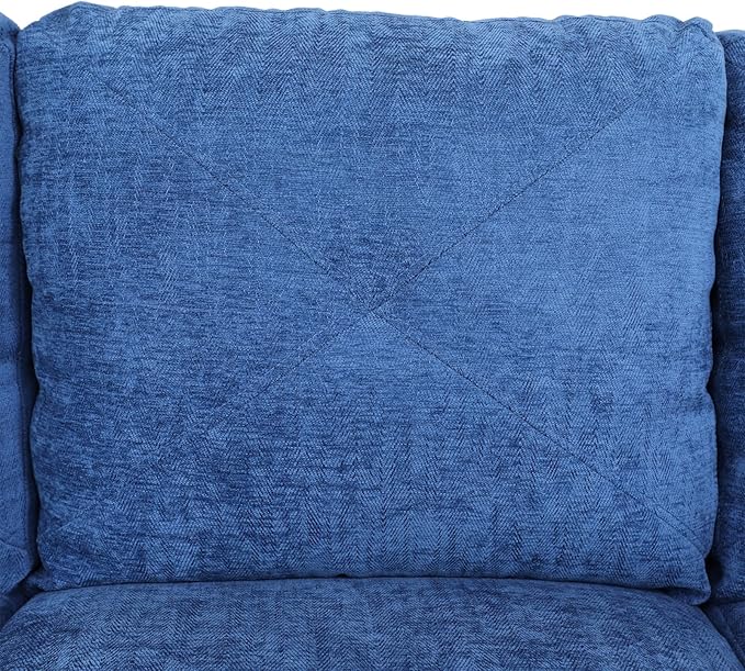 ROOMTEC Button L Shape Sectional Sofa Set, 5 Seat Upholstered Corner Couch with Storage Ottoman, Luxurious Linen Tufted Cushions, for Living Room, Apartment, 97inch, Blue w/Left Chaise Lounge - LeafyLoom