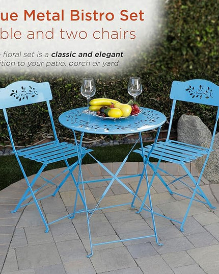 Alpine Corporation Indoor/Outdoor 3-Piece Bistro Set Folding Table and Chairs Patio Seating, Blue - LeafyLoom