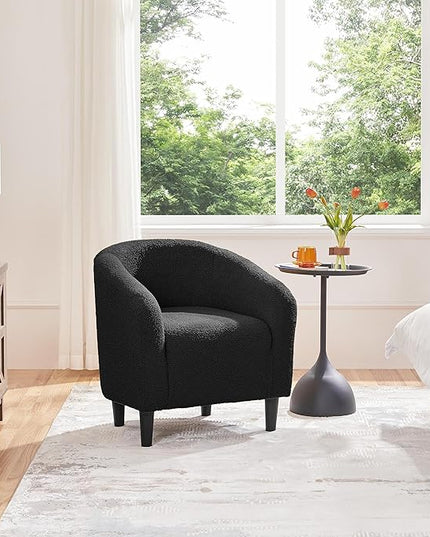 Yaheetech Accent Chair, Cozy Living Room Chairs with Soft Padded, Furry Sherpa Barrel Chair Sturdy Legs, Modern Armchair for Living Room Bedroom Reception Room Office Reading Room, Black - LeafyLoom