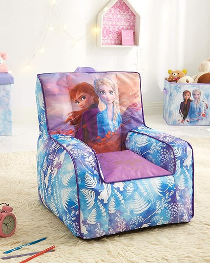Idea Nuova Frozen 2 Kids Nylon Bean Bag Chair with Piping & Top Carry Handle with Olaf Graphics, Anna & Elsa, Purple, Large - LeafyLoom