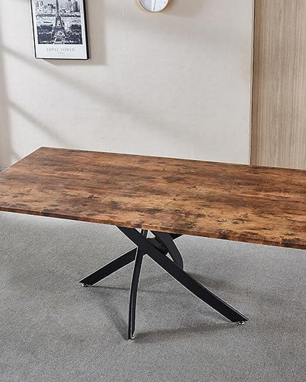 NicBex Dining Table Contemporary Kitchen Table Farmhouse Rustic Rectangle MDF Dining Table, Printed Walnut Table Top and Black Metal Base Rectangular Dining Table, Easy Assembly, Walnut - LeafyLoom