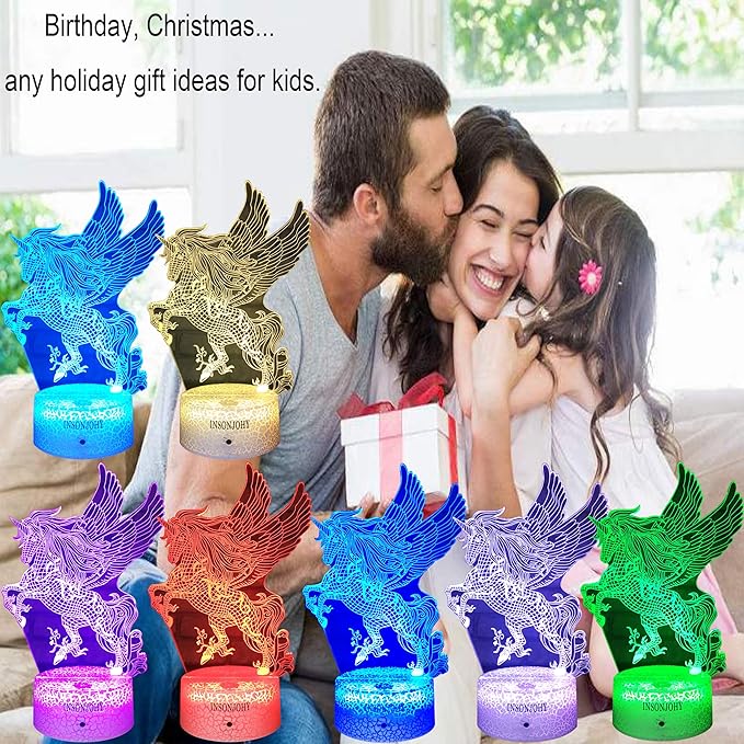 Unicorn Gifts Night Lights for Kids Night Light with Remote & Smart Touch 7 Colors + 16 Colors Changing Dimmable Unicorn Toys 3 4 5 6 7 8 9 Year Old Girl Boy Gifts (Unicorn Pegasus) - LeafyLoom
