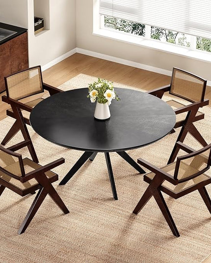Soohow 47.2'' Solid Wood Round Dining Table for 4-6 People,Kitchen Table Round Wood Dining Table with Intersecting Pedestal Base,Black - LeafyLoom