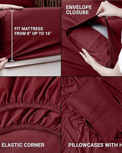 Utopia Bedding Twin Bed Sheets Set - 3 Piece Bedding - Brushed Microfiber - Shrinkage and Fade Resistant - Easy Care (Twin, Burgundy) - LeafyLoom