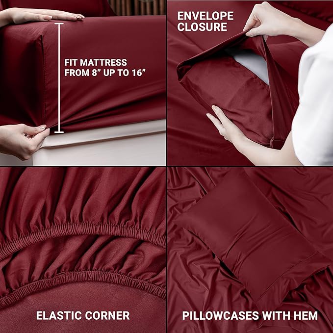 Utopia Bedding Twin Bed Sheets Set - 3 Piece Bedding - Brushed Microfiber - Shrinkage and Fade Resistant - Easy Care (Twin, Burgundy) - LeafyLoom