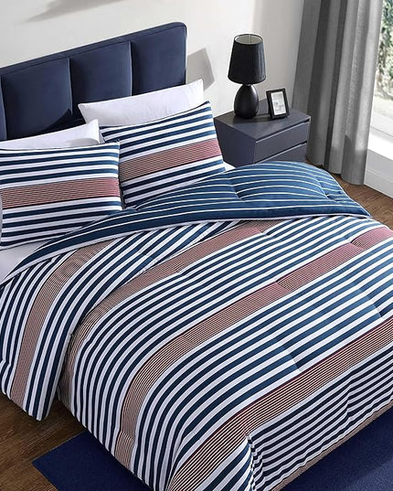 Nautica - Comforter Set, Soft Reversible Bedding with Matching Shams, Striped Home Decor (Kennedy Stripe Navy Blue, Full/Queen) - LeafyLoom