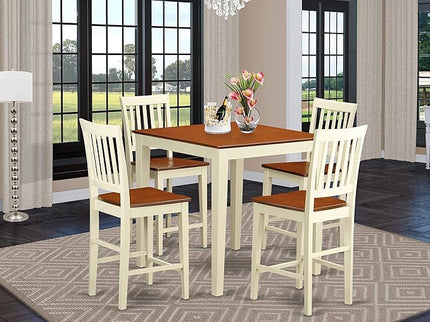 East West Furniture VERN5-WHI-W Vernon 5 Piece Kitchen Counter Set Includes a Square Table and 4 Dining Room Chairs, 36x36 Inch - LeafyLoom