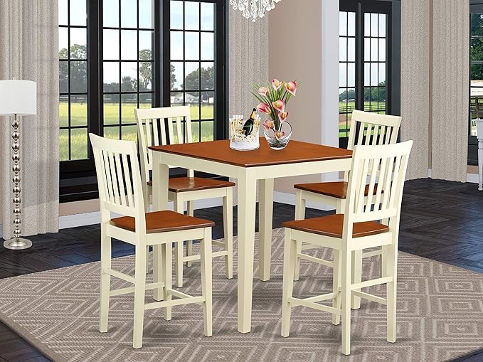 East West Furniture VERN5-WHI-W Vernon 5 Piece Kitchen Counter Set Includes a Square Table and 4 Dining Room Chairs, 36x36 Inch - LeafyLoom