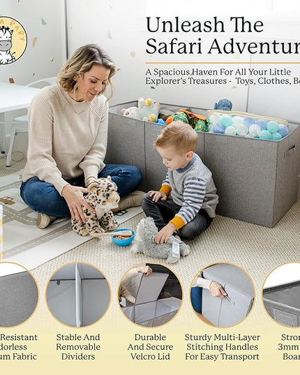 Kids Toy Chest for Boys & Girls - Stylish Versatile Stuffed Animal Holder & Toddlers Toy Organizer Makes Play Room Organization Easy - Made with Strong PP Board - Gray bin with Cationic Fabric - LeafyLoom