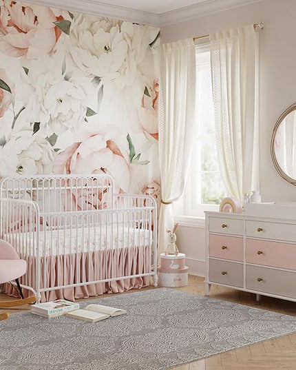 Little Seeds Ivy 3-in-1 Convertible Metal Crib, Off White - LeafyLoom