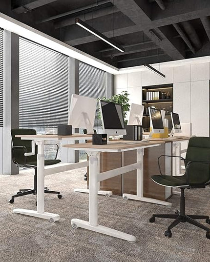 Manual Standing Desk Adjustable Height- Crank Mobile Standing Desk 48 x 24 Inches Sit Stand Desk Frame & Top, Stand Up Desk on Wheels, Computer Desk White Frame & Maple - LeafyLoom