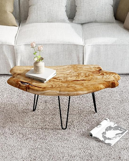 WELLAND Live Edge Cedar Wood Coffee Table Metal Hairpin Legs for Living Room - LeafyLoom