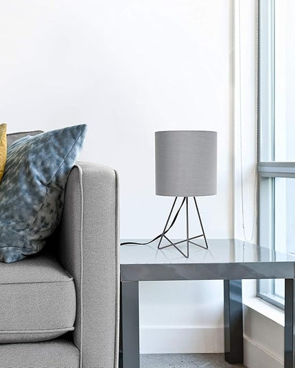 Simple Designs LT2066-GOG 14" Down to the Wire Metal Table Lamp with Fabric Shade, Gray with Gray Shade - LeafyLoom