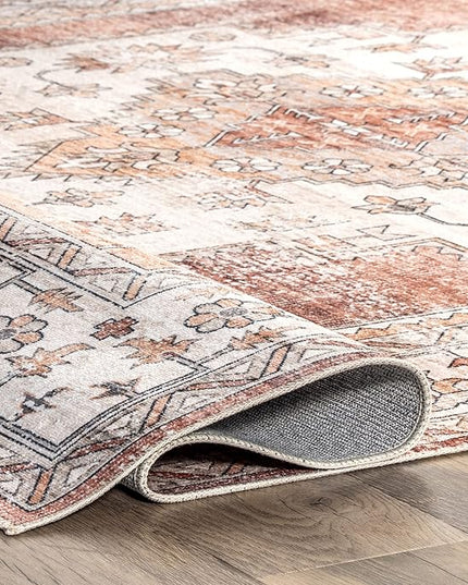 nuLOOM Dania Machine Washable Medallion Ultra Thin Area Rug, 4' x 6', Rust - LeafyLoom